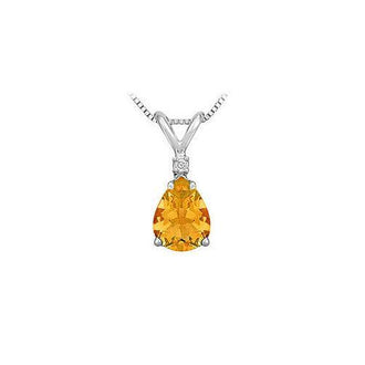 Diamond and Citrine Solitaire Pendant : 14K White Gold - 1.00 CT TGW