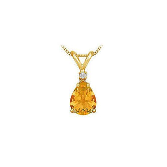 Diamond and Citrine Solitaire Pendant : 14K Yellow Gold - 1.00 CT TGW