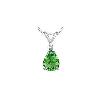 Diamond and Emerald Solitaire Pendant : 14K White Gold - 1.00 CT TGW