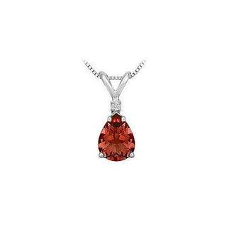 Diamond and Garnet Solitaire Pendant : 14K White Gold - 1.00 CT TGW