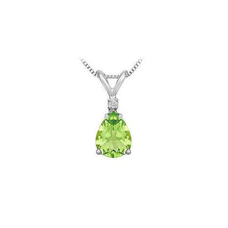 Diamond and Peridot Solitaire Pendant : 14K White Gold - 1.00 CT TGW