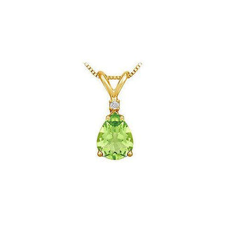 Diamond and Peridot Solitaire Pendant : 14K Yellow Gold - 1.00 CT TGW