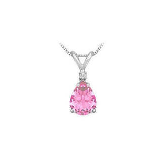 Diamond and Pink Sapphire Solitaire Pendant : 14K White Gold - 1.00 CT TGW