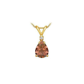 Diamond and Smoky Topaz Solitaire Pendant : 14K Yellow Gold - 1.00 CT TGW