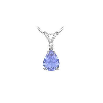 Diamond and Tanzanite Solitaire Pendant : 14K White Gold - 1.00 CT TGW