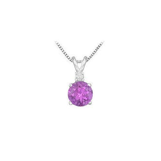 Diamond and Amethyst Solitaire Pendant : 14K White Gold - 1.00 CT TGW