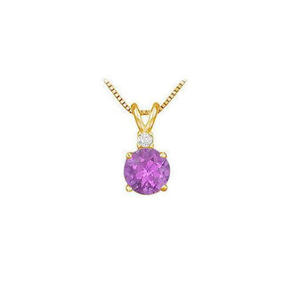 Diamond and Amethyst Solitaire Pendant : 14K Yellow Gold - 1.00 CT TGW