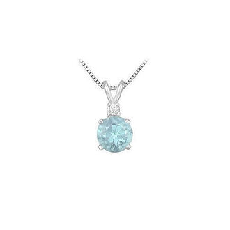 Diamond and Aquamarine Solitaire Pendant : 14K White Gold - 1.00 CT TGW