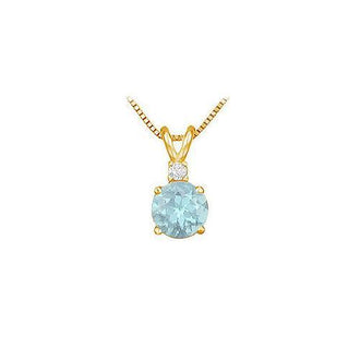 Diamond and Aquamarine Solitaire Pendant : 14K Yellow Gold - 1.00 CT TGW