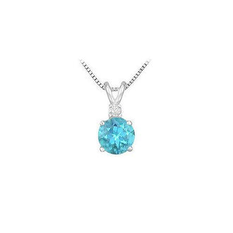 Diamond and Blue Topaz Solitaire Pendant : 14K White Gold - 1.00 CT TGW