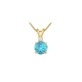 Diamond and Blue Topaz Solitaire Pendant : 14K Yellow Gold - 1.00 CT TGW