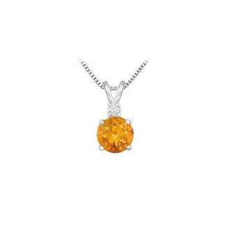 Diamond and Citrine Solitaire Pendant : 14K White Gold - 1.00 CT TGW