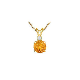 Diamond and Citrine Solitaire Pendant : 14K Yellow Gold - 1.00 CT TGW