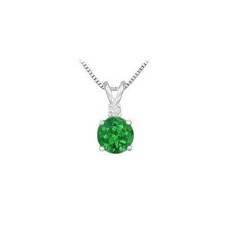 Diamond and Emerald Solitaire Pendant : 14K White Gold - 1.00 CT TGW