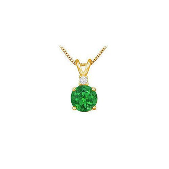 Diamond and Emerald Solitaire Pendant : 14K Yellow Gold - 1.00 CT TGW