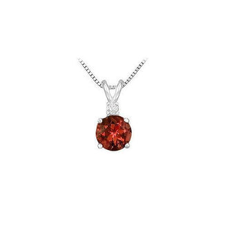 Diamond and Garnet Solitaire Pendant : 14K White Gold - 1.00 CT TGW