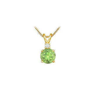 Diamond and Peridot Solitaire Pendant : 14K Yellow Gold - 1.00 CT TGW