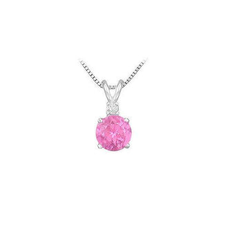 Diamond and Pink Sapphire Solitaire Pendant : 14K White Gold - 1.00 CT TGW