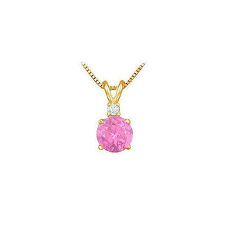 Diamond and Pink Sapphire Solitaire Pendant : 14K Yellow Gold - 1.00 CT TGW