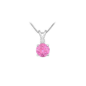 Diamond and Pink Topaz Solitaire Pendant : 14K White Gold - 1.00 CT TGW