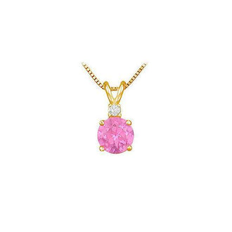 Diamond and Pink Topaz Solitaire Pendant : 14K Yellow Gold - 1.00 CT TGW