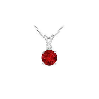 Diamond and Ruby Solitaire Pendant : 14K White Gold - 1.00 CT TGW