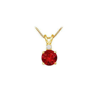 Diamond and Ruby Solitaire Pendant : 14K Yellow Gold - 1.00 CT TGW