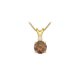 Diamond and Smoky Topaz Solitaire Pendant : 14K Yellow Gold - 1.00 CT TGW