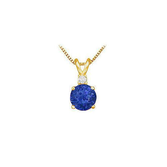 Diamond and Sapphire Solitaire Pendant : 14K Yellow Gold - 1.00 CT TGW