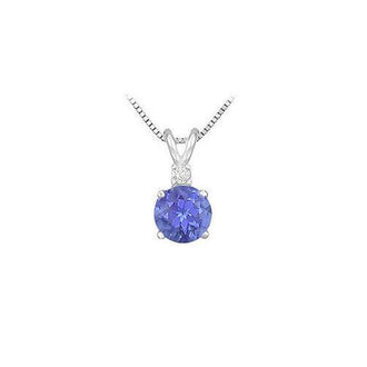 Diamond and Tanzanite Solitaire Pendant : 14K White Gold - 1.00 CT TGW