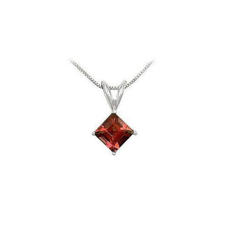 Garnet Solitaire Pendant : 14K White Gold - 1.00 CT TGW