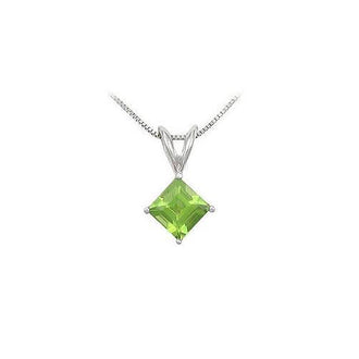 Peridot Solitaire Pendant : 14K White Gold - 1.00 CT TGW