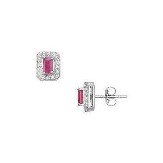 Ruby and Diamond Earrings : 14K White Gold - 1.00 CT TGW