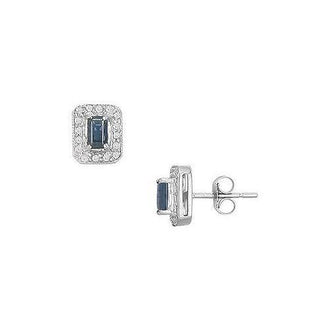 Sapphire and Diamond Earrings : 14K White Gold - 1.00 CT TGW