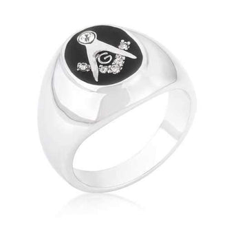 Silvertone Onyx Cubic Zirconia Masonic Ring (size: 13) R05515R-V01-13