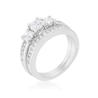 Three Stone Wedding Ring Set (size: 09) R08376R-C01-09