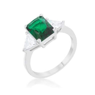 Classic Emerald Rhodium Engagement Ring (size: 08) R08451R-C40-08