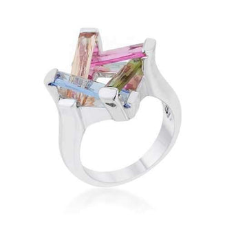 Myra Ring 10ct Multicolor Cz Rhodium Cocktail Ring (size: 05) R08458R-V01-05