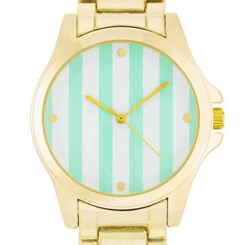 Gold Watch - Mint Stripe Dial