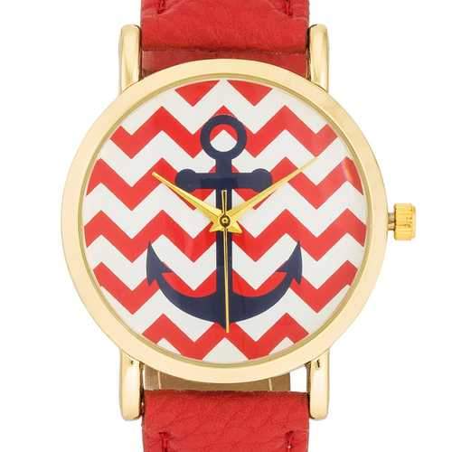 Nautical Red Leather Watch