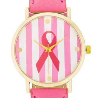 Breast Cancer Awareness Pink Leather Watch