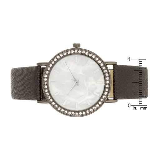Black Leather Watch With Crystals