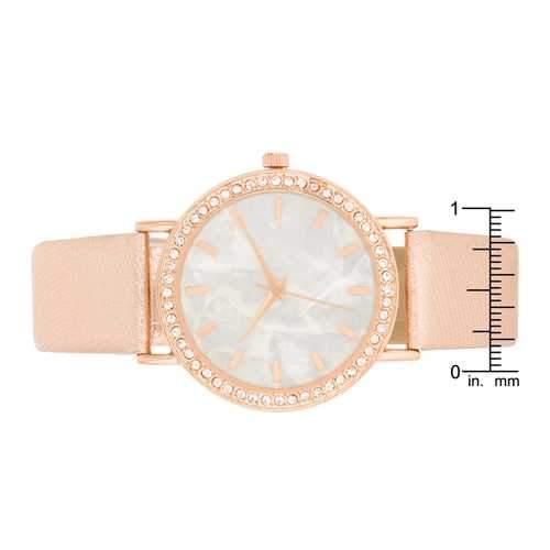Rose Gold Leather Watch With Crystals