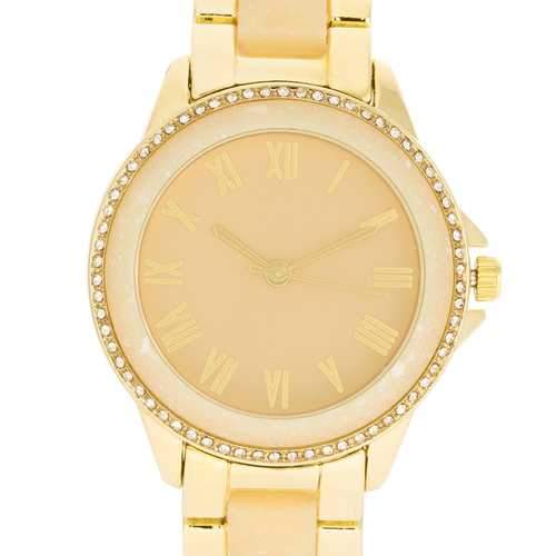 Cream And Gold Metal Crystal Watch