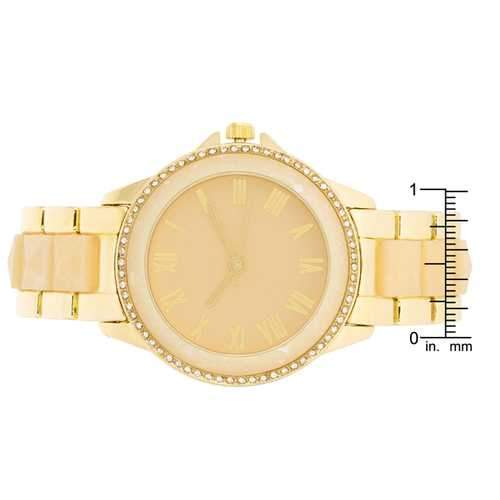 Cream And Gold Metal Crystal Watch