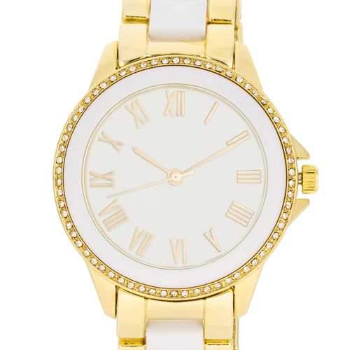 White And Gold Metal Crystal Watch