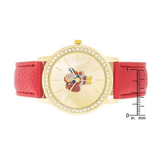 Gold Santa Crystal Watch With Red Leather Strap