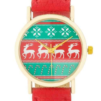 Gold Holiday Watch With Red Leather Strap