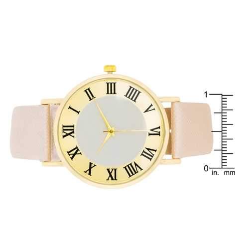 Gold Classic Watch With Champagne Leather Strap