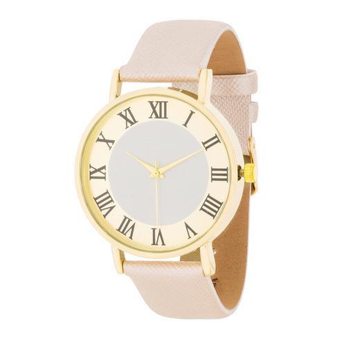 Gold Classic Watch With Champagne Leather Strap